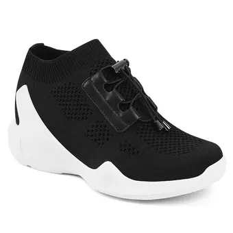 Black Knit Platform Sneakers For Women - Casual Elevator Shoes 3.15 Inches / 8 CM